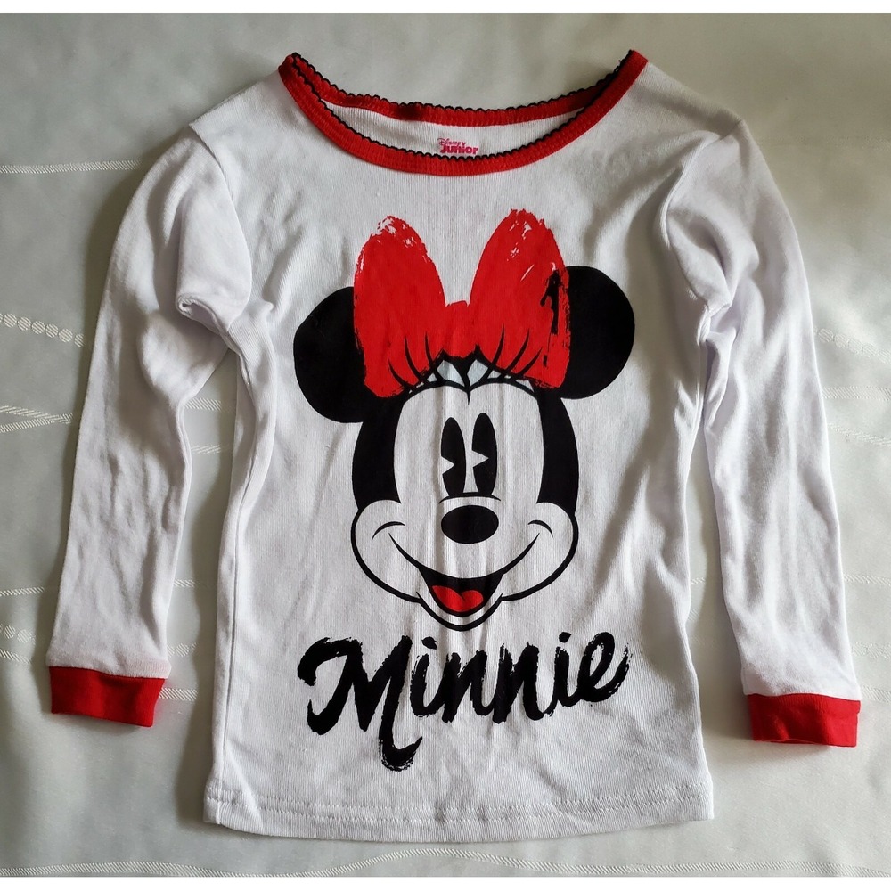 DISNEY JUNIOR Girls 4T White Long Sleeve Shirt Minnie Mouse print on front NWOT